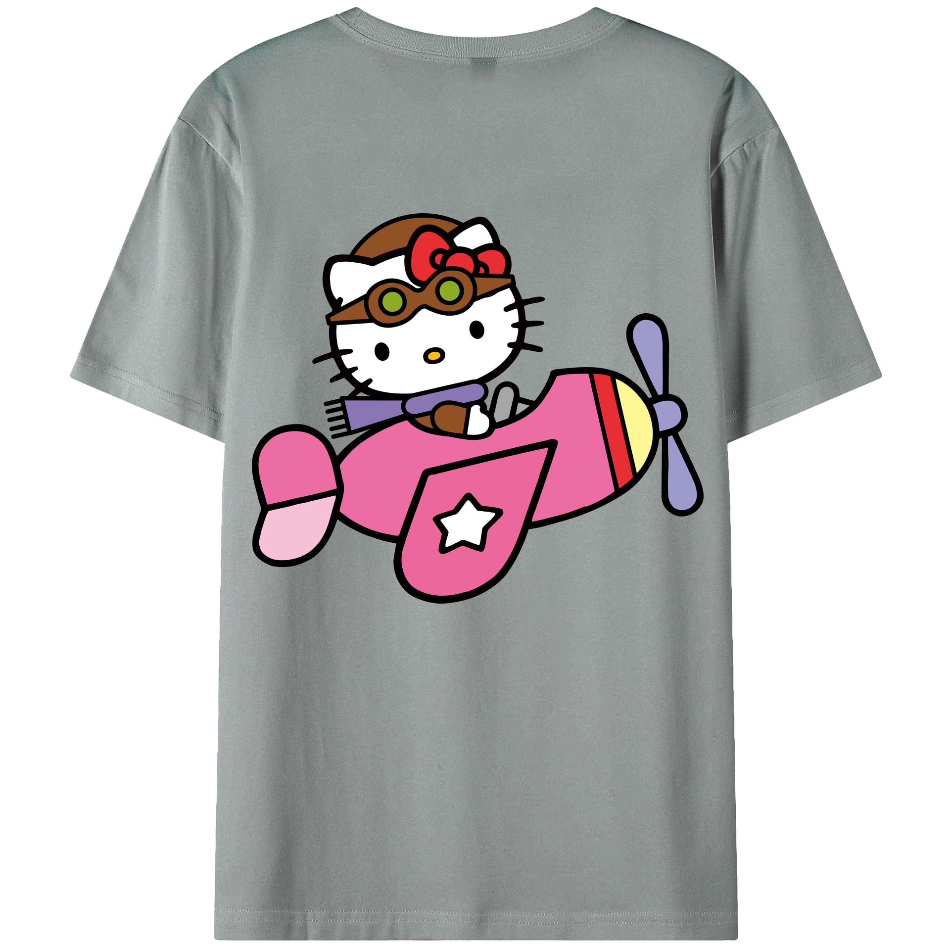 （画像用） Hello Kitty ハローキティ 綿100％ メンズ半袖Tシャツ（バックプリント） 通気性